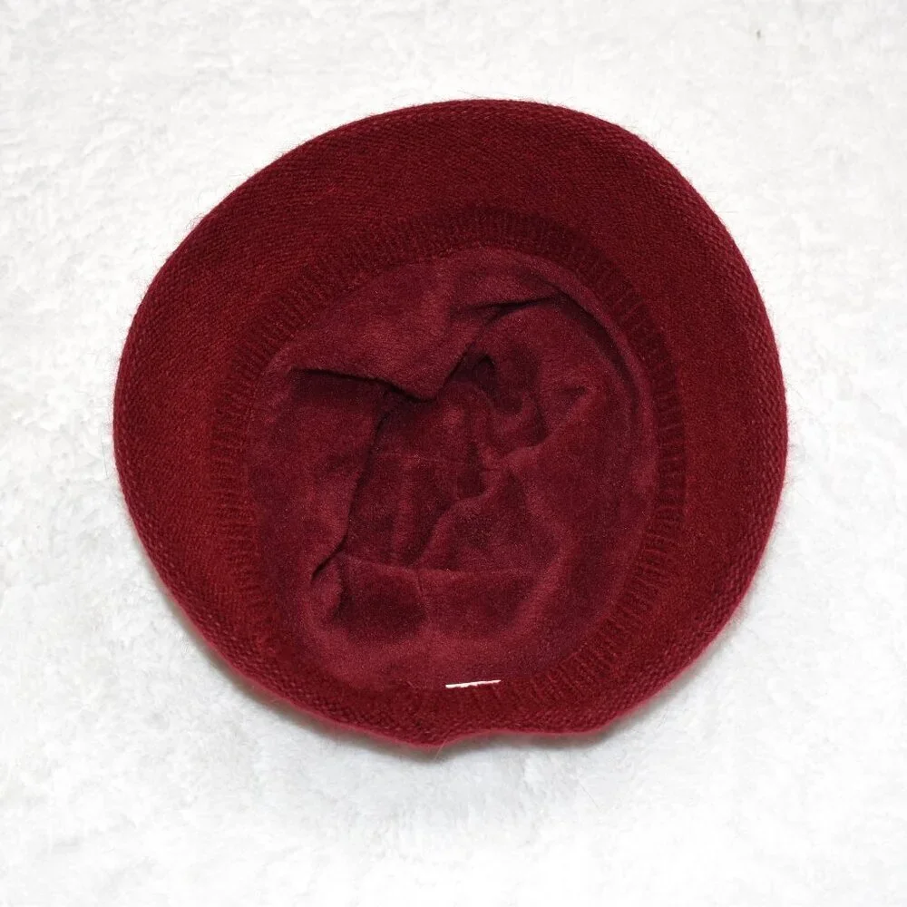 Red Brimmed Knit Beanie Hat Sz O/S Fleece Lined Pom Pom Bavarian Alpine Inspired